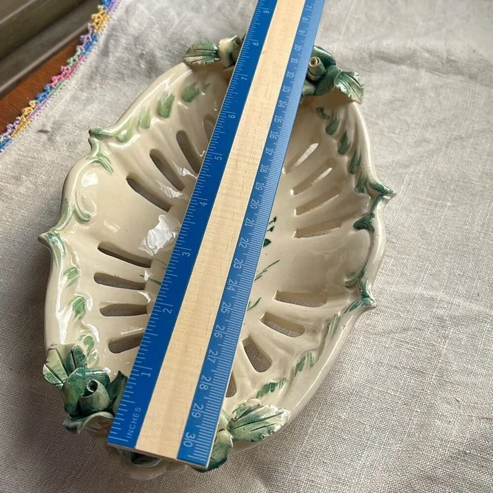 Antique Italian Majolica basket raised floral decor